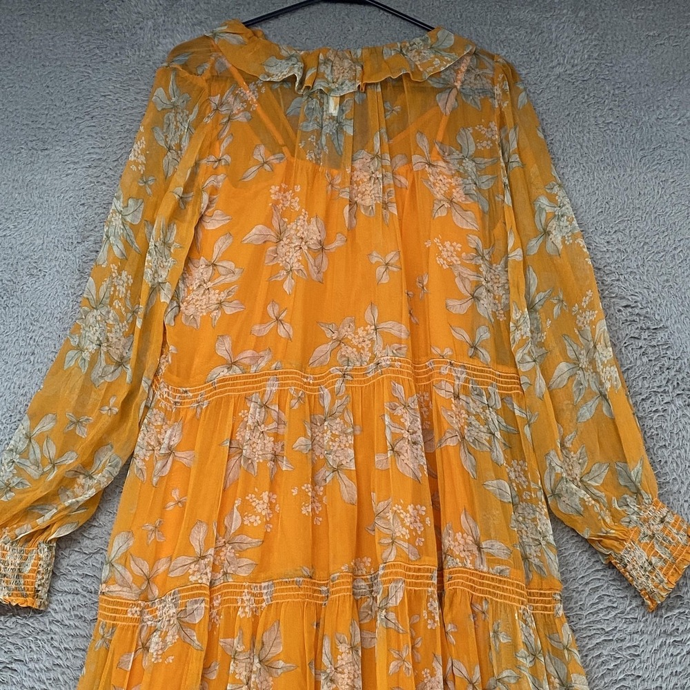 Anthropologie Dress Womens Small Floral Hi-Low‎ Maxi Boho Ruffle Lined Yellow - Picture 13 of 16